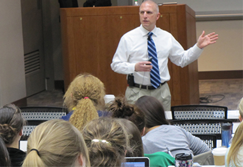 NCPS CTT Program Manager Gary Sculli, M.S.N., A.T.P., lectures to nursing students at the University of Michigan.