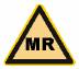 Letters 'MR' in black on a yellow triangle with a black border