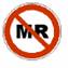Letters 'MR' in black on white underneath the red circle-slash 'prohibition sign'